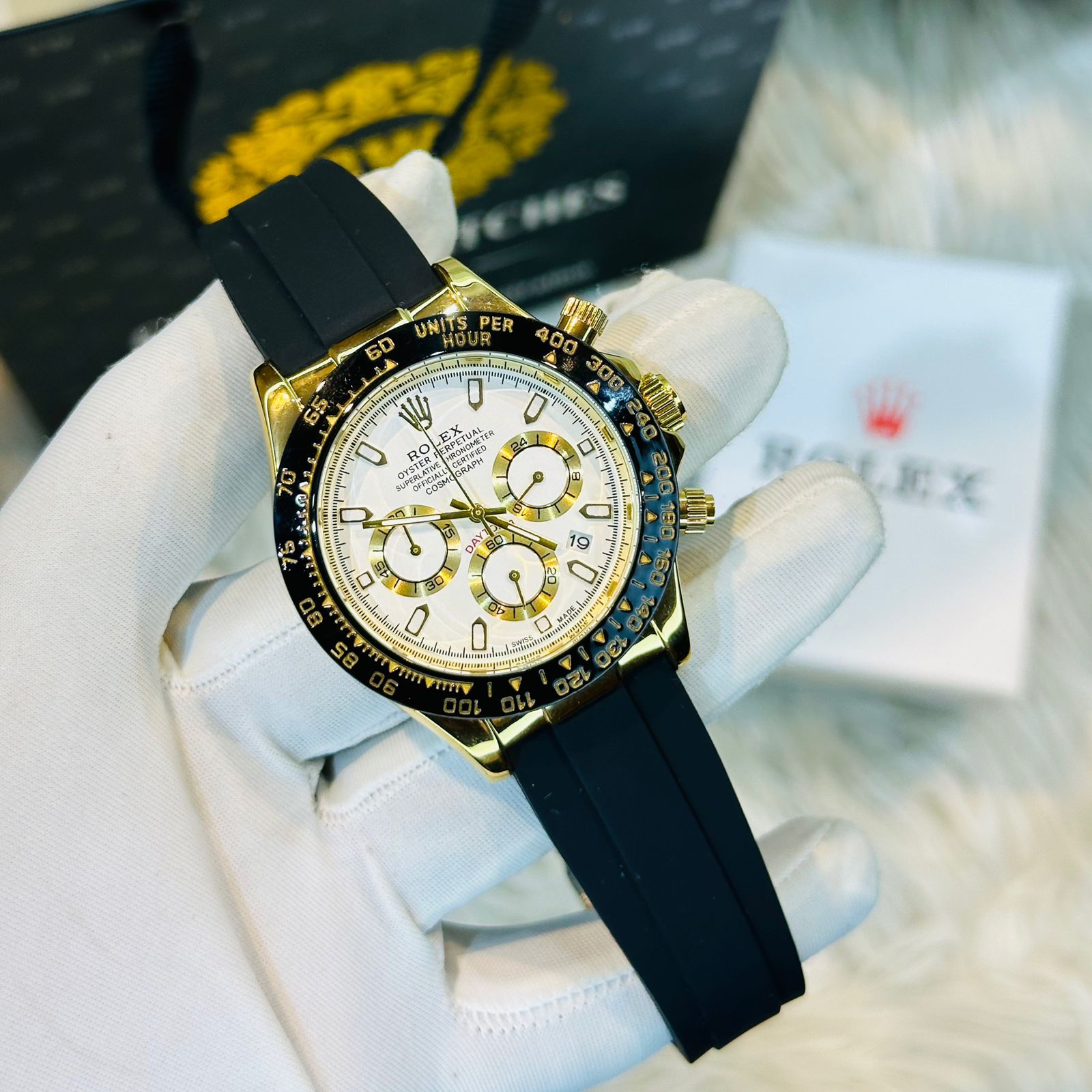 Premium Quality RLX Daytona Belt Gold Black Watches