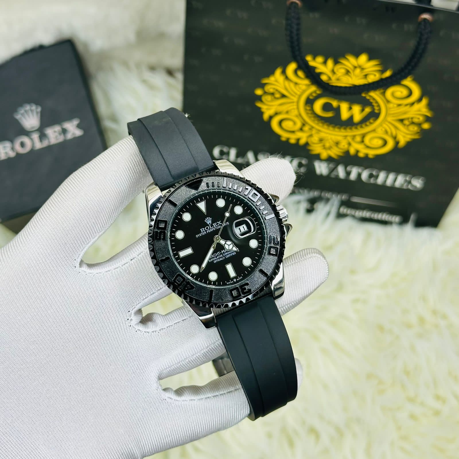 Premium Quality RLX Yach Sub Silver Black Belt Watches